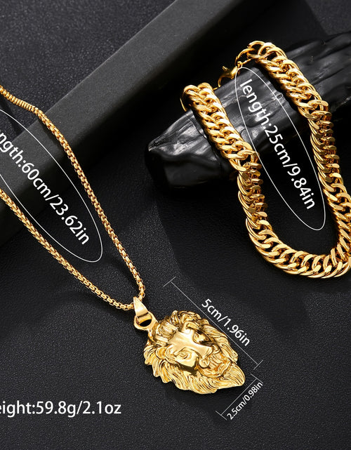 Load image into Gallery viewer, 3/ Piece Set Men Fashion Alloy Watch, Alloy Bracelet And Lion Head Alloy Necklace Are Ideal Gifts for Men.
