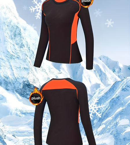 Women 2pcs Winter Sportswear Pants Outdoor Sports Riding Casual Warm Compression Underwear Leggings Set