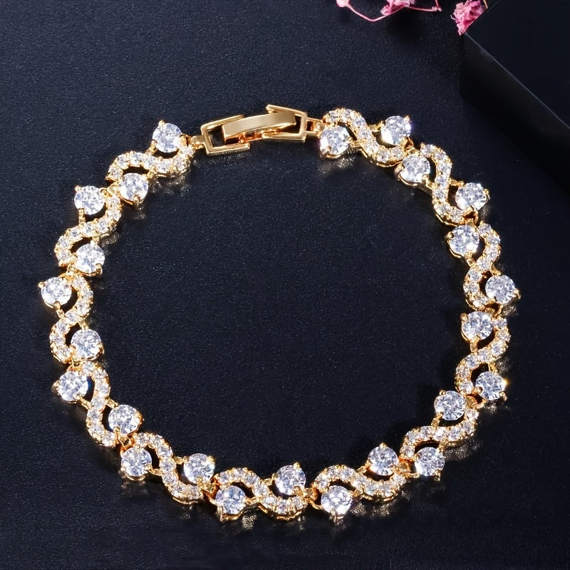 1pc Colorful Wave Crystal Stone Chain Bracelet - Fashionable, Stylish