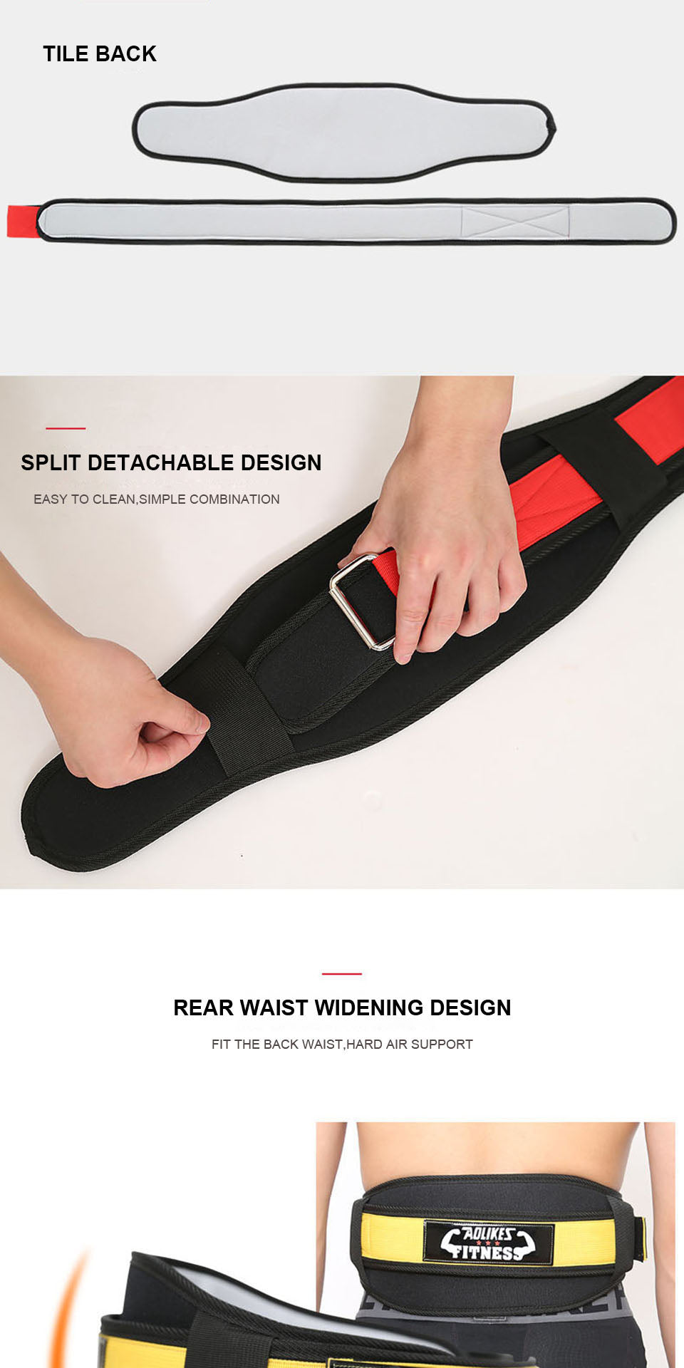 [Heavy Duty Weightlifting Belt]  Adjustable Weightlifting Belt for Men & Women - Pull-On Closure, Breathable Mesh, Ergonomic Design for Squats, Deadlifts, Gym Training - Black/Red/Yellow, Core Support, Sleek Sporty Look