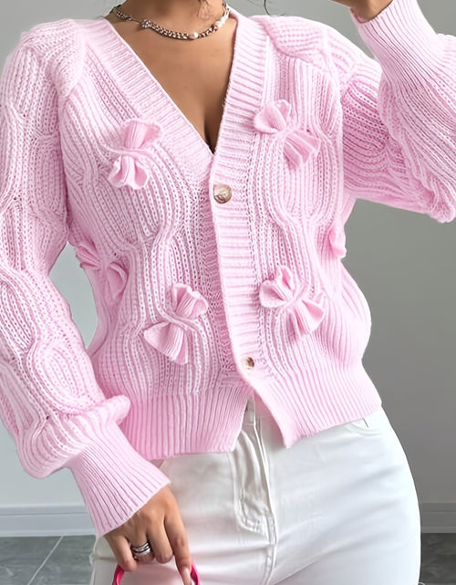 Load image into Gallery viewer, Women&#39;s Elegant Soft Pink Sweater Cardigan - Chic V-Open Front Neckline, Long Sleeve Layering Piece for Fall/Winter, Non-Transparent Sweater for Everyday &amp; Formal Outfits, Winter Apparel, Ribbed Texture, Durable Knitwear
