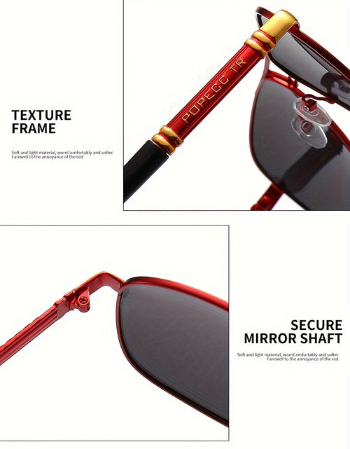 Load image into Gallery viewer, Men Large Frame Sunglasses | Black to Red Gradient TAC Lens, Full-Rim Iron Frame, Protection, Easy-Clean Lens Surface, Polished End for Formal &amp; Everyday Outfits
