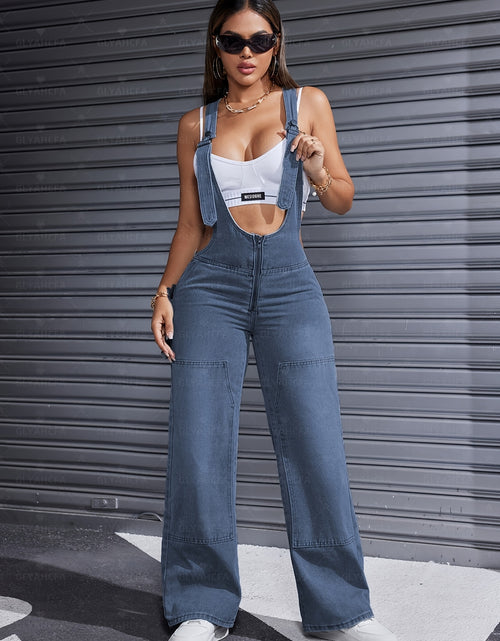 Load image into Gallery viewer, [High-Waisted] Women&#39;s Adjustable Lace-Up Denim Romper | High-Waisted Sleeveless Cargo Jeans | Double Button Closure | Sexy Casual Solid Color Design | Casual Attire | Sophisticated Texture

