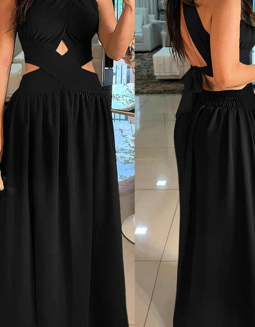 Load image into Gallery viewer, Sexy Backless Women&#39;s Evening Gown | Long Flared Skirt Formal Party Dress with Waist Cross Straps &amp; Open Back, Round Neck Spring Summer Casual to Formal Attire
