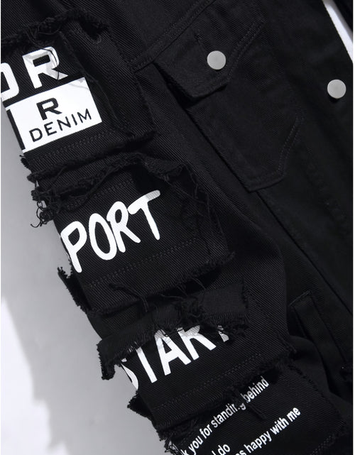 Load image into Gallery viewer, Men&#39;s Heavyweight Denim Jacket - Oversized Retro Streetwear Coat with 3D Patchwork Design, Single-Button Closure, Machine Washable, 4-Pocket Construction (Yellow/Black)
