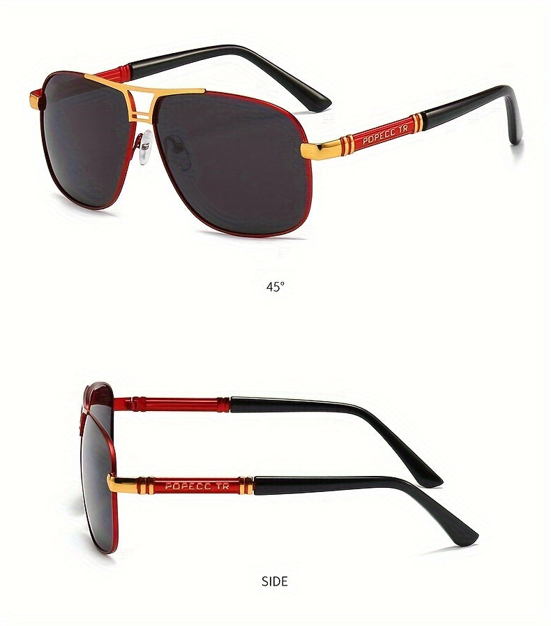 Men Large Frame Sunglasses | Black to Red Gradient TAC Lens, Full-Rim Iron Frame, Protection, Easy-Clean Lens Surface, Polished End for Formal & Everyday Outfits