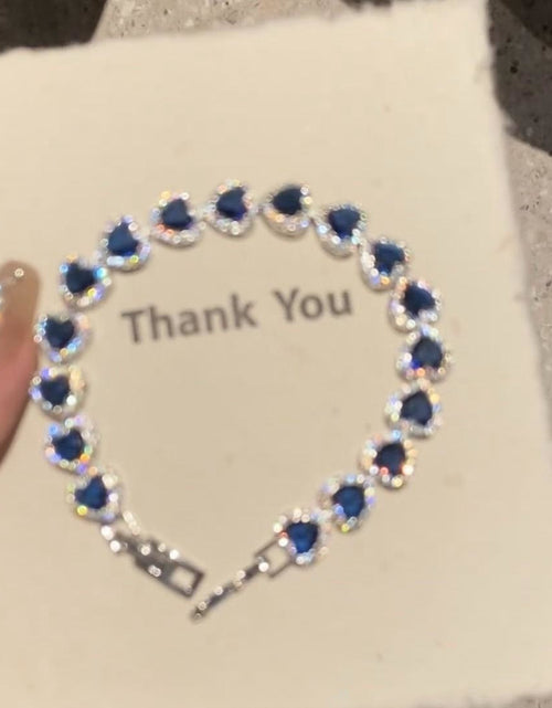 Load image into Gallery viewer, Vintage-Inspired Dark Blue Heart Zirconia Bracelet - French Royal Style, Luxurious Alloy with Cubic Zirconia Accents
