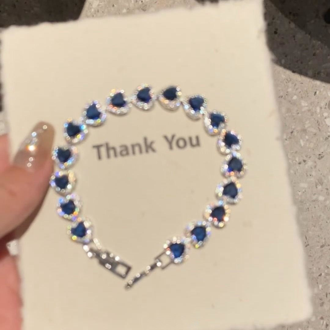 Vintage-Inspired Dark Blue Heart Zirconia Bracelet - French Royal Style, Luxurious Alloy with Cubic Zirconia Accents