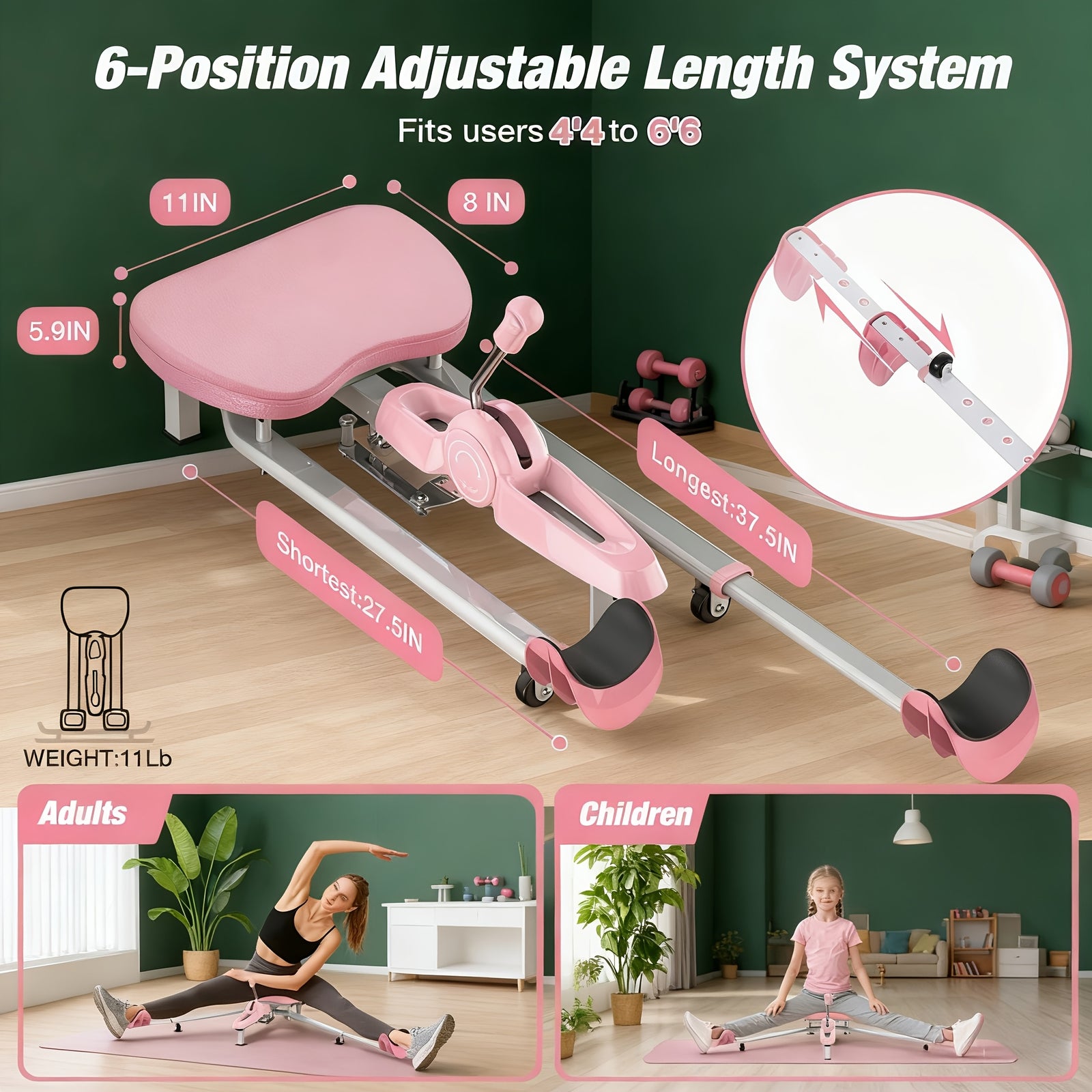 Leg Split Machine, Heavy-Duty 440LBS Capacity Adjustable Home Gym Equipment, Sturdy Construction Non-Slip Base Plate, for Women's Yoga Dance Ballet Martial Arts Squats Core Workouts, Full-Body & Leg Strength Training