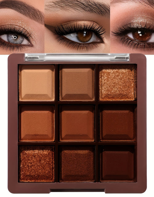 Load image into Gallery viewer, 9-Color Chocolate Brown Eyeshadow Palette - Luxurious Matte, Shimmer &amp; Glitter Shades - Highly Pigmented, Waterproof, Long-Lasting, Natural Nudes - Perfect for All-Day Wear
