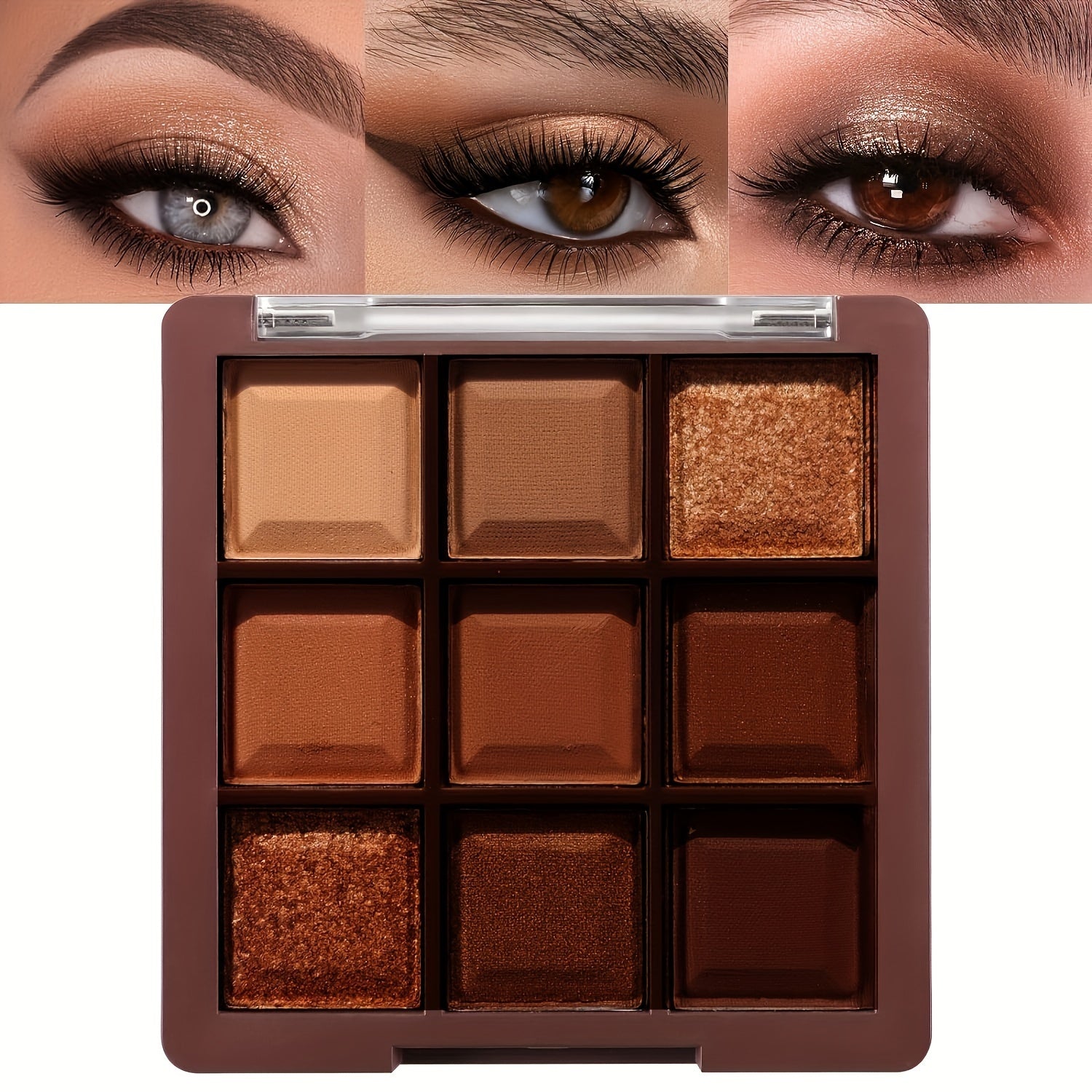 9-Color Chocolate Brown Eyeshadow Palette - Luxurious Matte, Shimmer & Glitter Shades - Highly Pigmented, Waterproof, Long-Lasting, Natural Nudes - Perfect for All-Day Wear