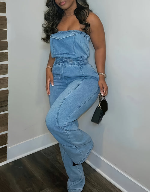 Load image into Gallery viewer, [Y2K Denim Jumpsuit] Sexy Strapless Women&#39;s Y2K Denim Jumpsuit | Baggy Wide-Leg Romper with Pockets, 90s Retro Casual Streetwear, Regular Fit Long Length for Spring Summer Fall
