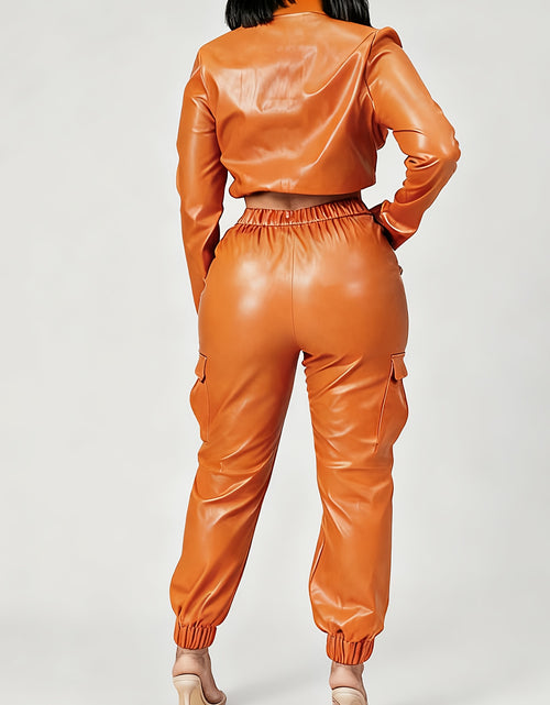 Load image into Gallery viewer, Fashionable Orange Retro Sexy High-end Slim-fit Stylish Top And Long Pants with Pockets
