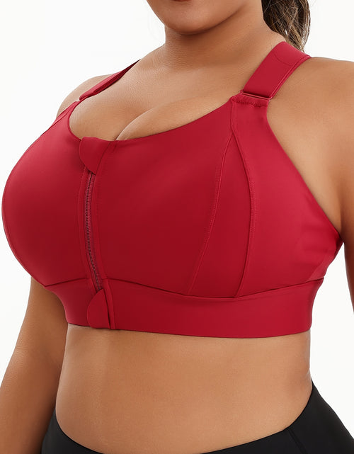 Load image into Gallery viewer, Women Plus Size High-Elasticity Sports Bra with Zipper - Blue, Non-Removable Padding, Adjustable Shoulder Straps, Ideal for Yoga &amp; Pilates And Any Workouts
