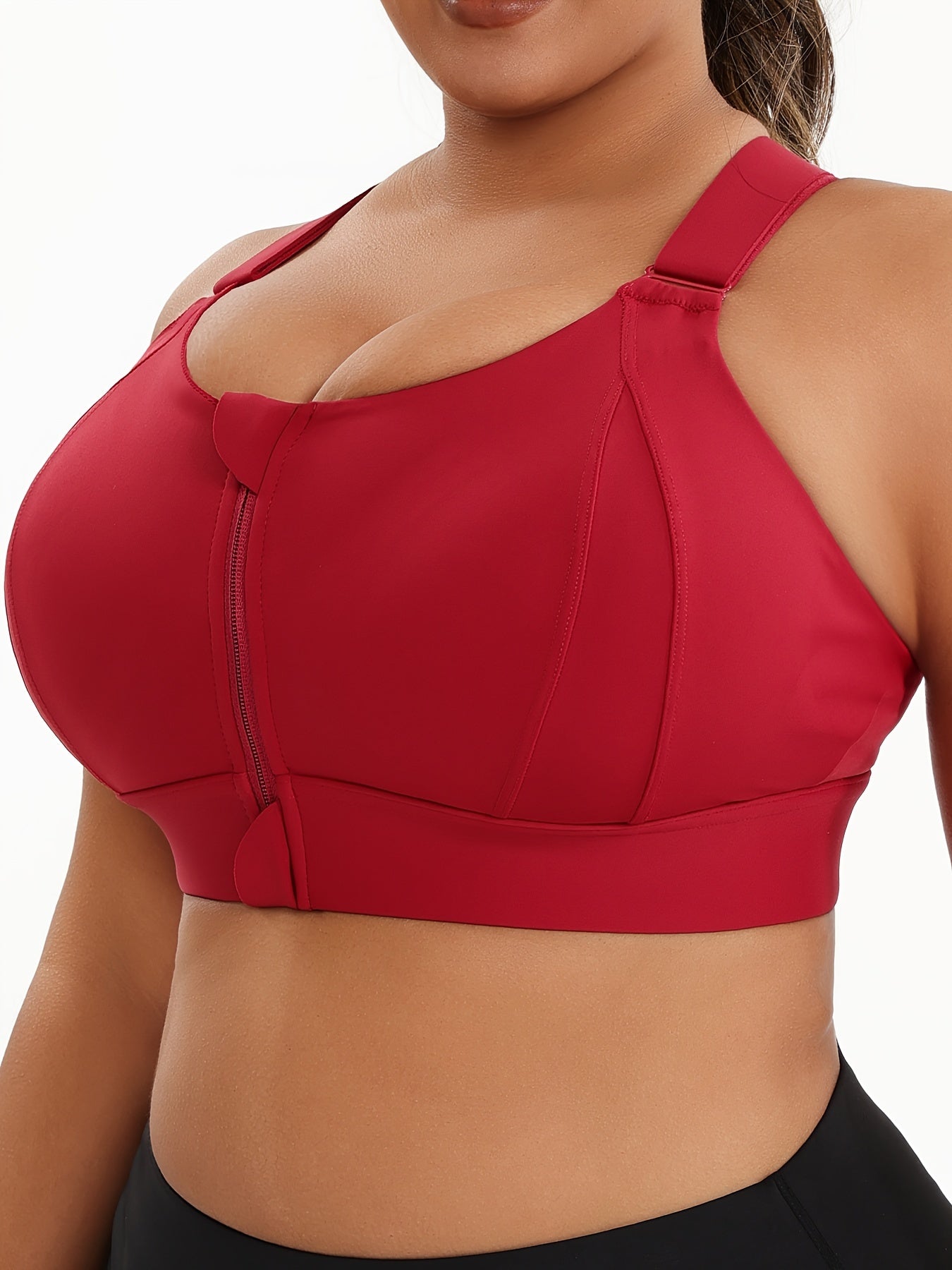 Women Plus Size High-Elasticity Sports Bra with Zipper - Blue, Non-Removable Padding, Adjustable Shoulder Straps, Ideal for Yoga & Pilates And Any Workouts