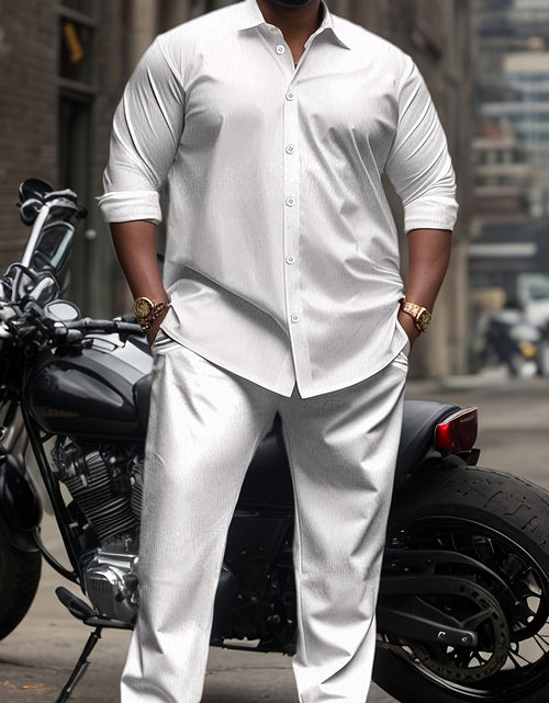 Load image into Gallery viewer, Plus Size Men Casual Suit Set - 1set Polyester Lapel Shirt with Slight Stretch, Regular Fit  - Stylish and Comfortable Outfit
