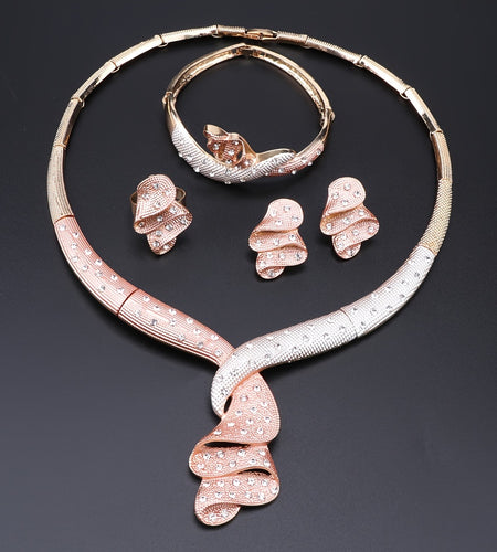 Crystal Jewelry Set - Luxury Simple Style Necklace Earrings Bracelet Ring, Alloy, No Plating