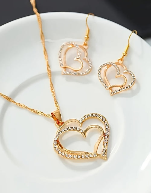 Load image into Gallery viewer, A Pair Of Earrings And A Necklace,  Romantic Style Jewelry Set, Sparkling Heart-shaped Design, Perfect Valentine&#39;s Day And Birthday Gifts.
