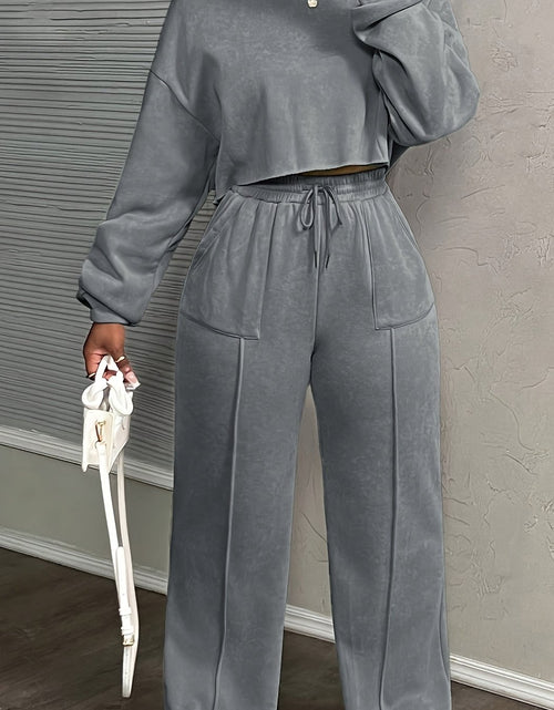 Load image into Gallery viewer, Solid-color Women's Fashionable Autumn and Winter Wear - A Simple Round-neck Long-sleeved Top And Trousers With Pocket And Waist Tie Design
