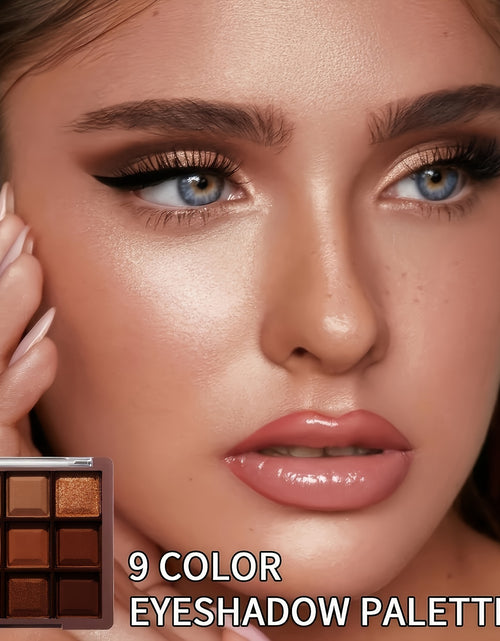 Load image into Gallery viewer, 9-Color Chocolate Brown Eyeshadow Palette - Luxurious Matte, Shimmer &amp; Glitter Shades - Highly Pigmented, Waterproof, Long-Lasting, Natural Nudes - Perfect for All-Day Wear
