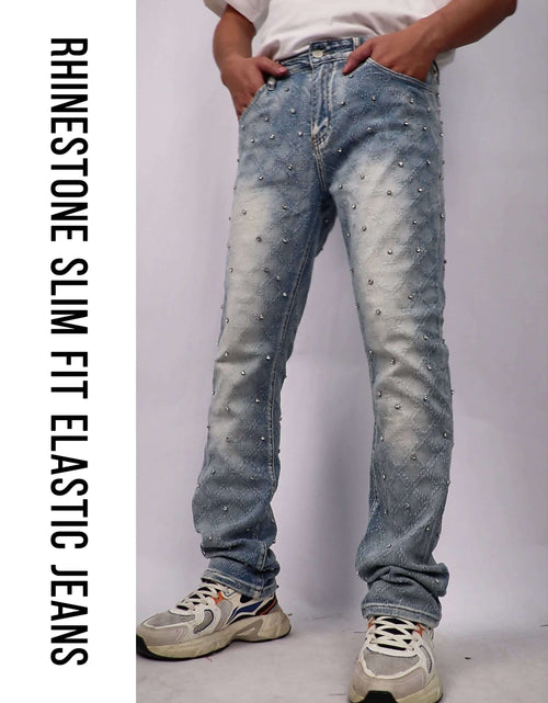 Load image into Gallery viewer, Men&#39;s Sparkling Elastic Straight Jeans ,Skinny Cotton Blend with Nail Drill Decoration
