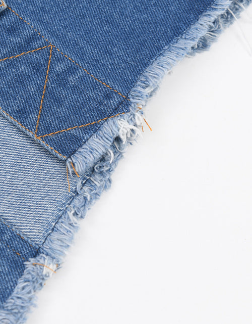 Load image into Gallery viewer, Women's Oversized Denim Patchwork Jacket-like Top - Casual Long Sleeve Crew Neck Blazer with Asymmetrical Collar, Fringe-Free Patchwork Design (No Chest Padding), All-Season Versatile Wear, Hand Washable Jeans-Inspired Blouse
