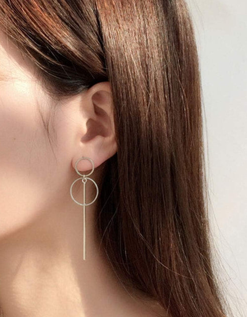 Load image into Gallery viewer, Geometric Double Circle Hoop Dangle Earrings Simple 8 Infinity Knot Bar Tassel Drop Earrings for Women Jewelry
