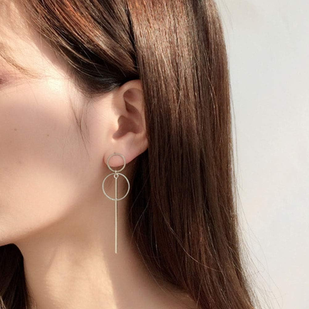 Geometric Double Circle Hoop Dangle Earrings Simple 8 Infinity Knot Bar Tassel Drop Earrings for Women Jewelry