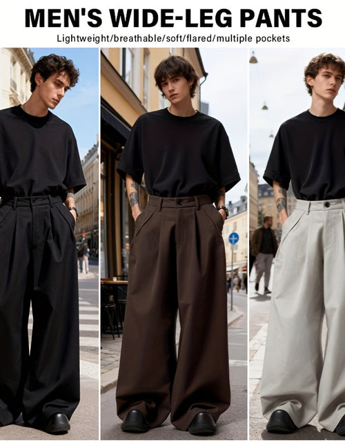 Load image into Gallery viewer, Men Loose Silhouette Solid Color With Pockets Pleated Pants Super Loose Pants Simple, Wide Leg Pants , Solid Color Pants - Elegant Wide Leg Pants
