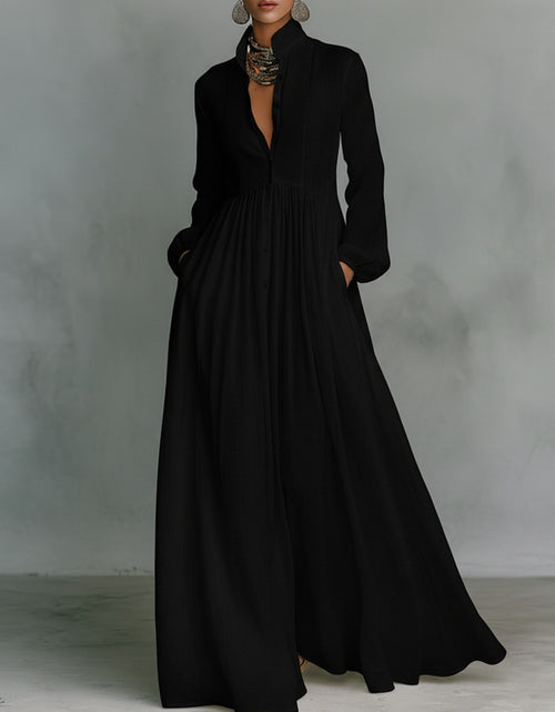 Load image into Gallery viewer, 2026 New Style Waist-Cinching and Long-Sleeved Pleated Long Vacation Dress | French-Style White Midi Dress with V-Neck, Solid Color, Regular Fit
