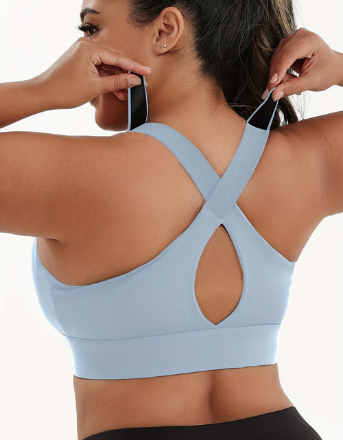 Load image into Gallery viewer, Women Plus Size High-Elasticity Sports Bra with Zipper - Blue, Non-Removable Padding, Adjustable Shoulder Straps, Ideal for Yoga &amp; Pilates And Any Workouts
