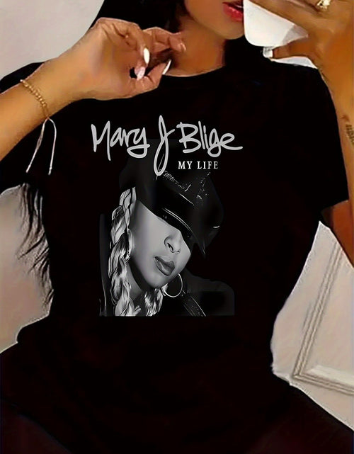 Load image into Gallery viewer, Plus Size, Women's Mary J. Blige MY LIFE Album Tribute Graphic Tee - Queen of Hip-Hop Iconic Portrait - Soft Round Neck T-Shirt
