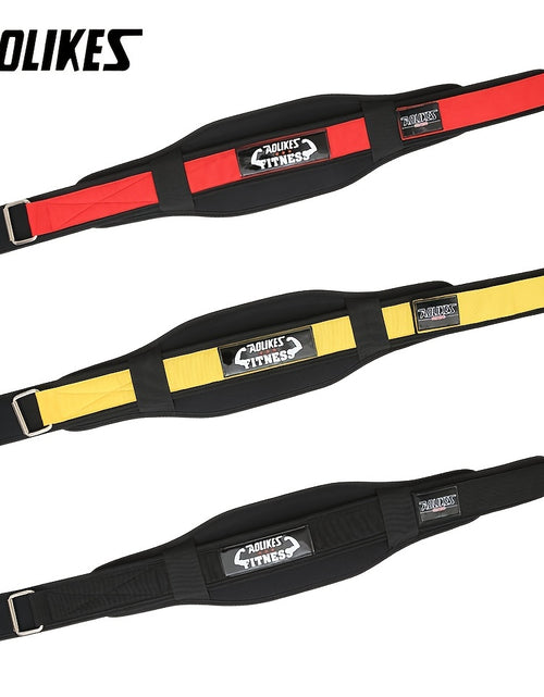 Load image into Gallery viewer, [Heavy Duty Weightlifting Belt]  Adjustable Weightlifting Belt for Men &amp; Women - Pull-On Closure, Breathable Mesh, Ergonomic Design for Squats, Deadlifts, Gym Training - Black/Red/Yellow, Core Support, Sleek Sporty Look
