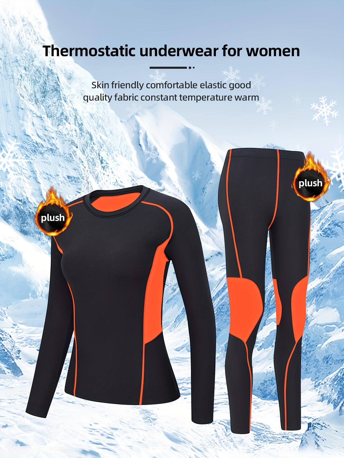 Women 2pcs Winter Sportswear Pants Outdoor Sports Riding Casual Warm Compression Underwear Leggings Set