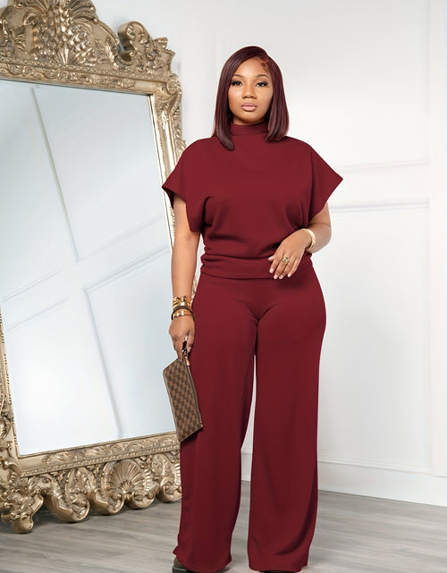 Load image into Gallery viewer, [Spring Casual Set] Two-piece Spring And Summer Casual Set | Women&#39;s Short Sleeved Semi High Neck Loose Top Wide Leg Pants Set, Casual Sports Set
