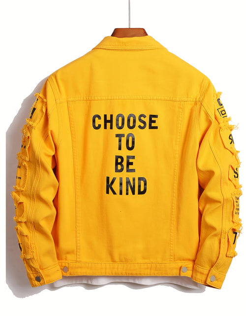 Load image into Gallery viewer, Men&#39;s Heavyweight Denim Jacket - Oversized Retro Streetwear Coat with 3D Patchwork Design, Single-Button Closure, Machine Washable, 4-Pocket Construction (Yellow/Black)
