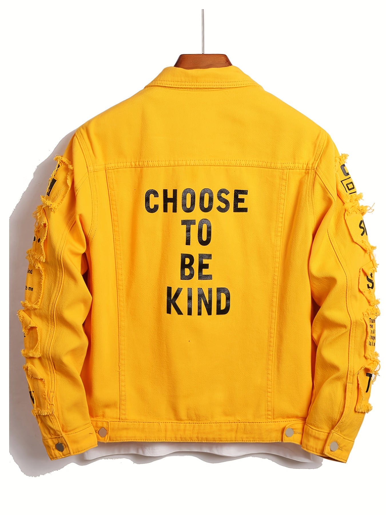 Men's Heavyweight Denim Jacket - Oversized Retro Streetwear Coat with 3D Patchwork Design, Single-Button Closure, Machine Washable, 4-Pocket Construction (Yellow/Black)