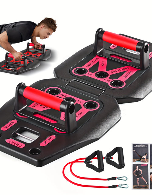 Load image into Gallery viewer, Portable Push Up Board &amp; Resistance Bands for Full Body Workout - Compact, Space-Saving Fitness Gear with Strength Training Tools. Ideal for Home, Travel &amp; Small Spaces
