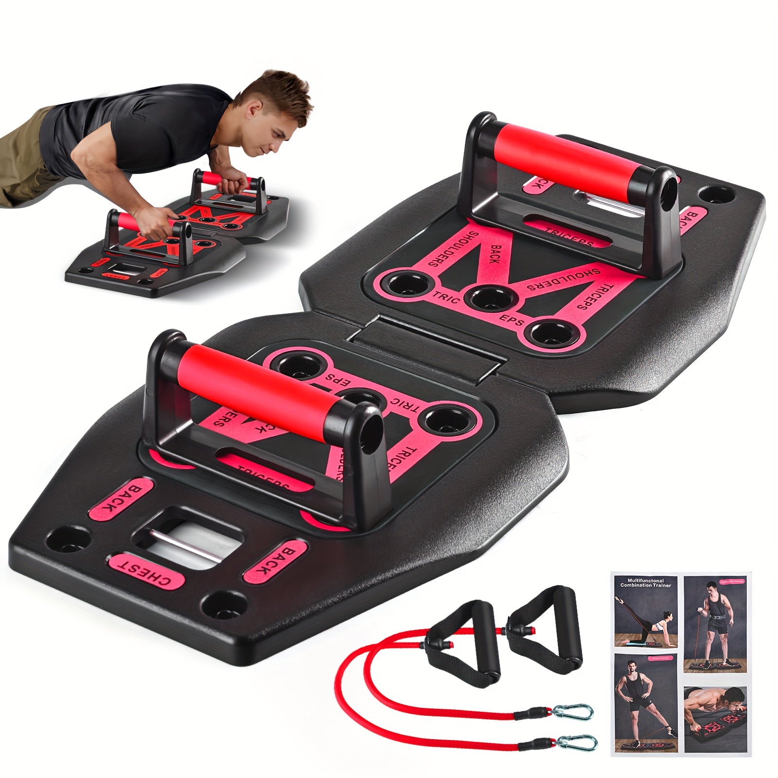 Portable Push Up Board & Resistance Bands for Full Body Workout - Compact, Space-Saving Fitness Gear with Strength Training Tools. Ideal for Home, Travel & Small Spaces