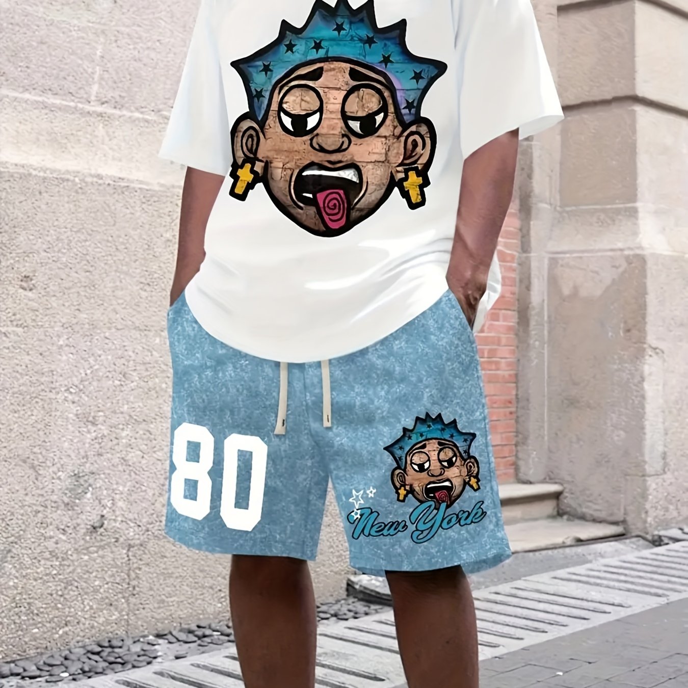 Men's Graphic T-Shirt - 220g Cotton Sporty Cartoon Print Tee with "Dad" Text, Regular Fit Short Sleeve Round Neck Casual Shirt for Casual Attire