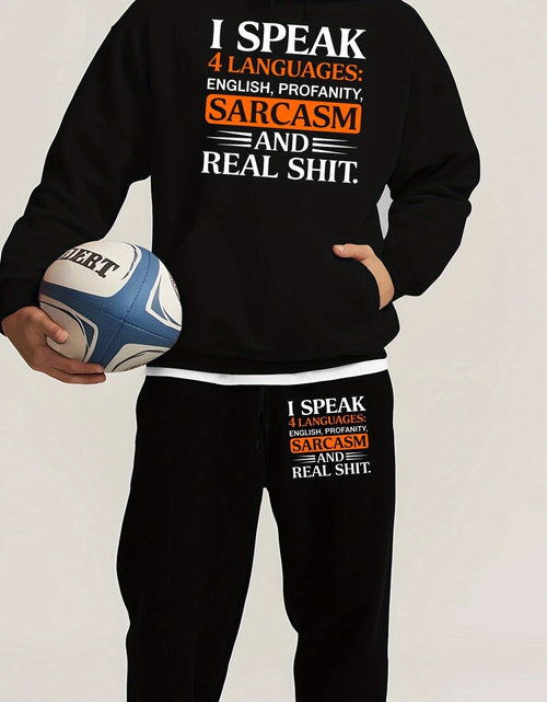 Load image into Gallery viewer, Men&#39;s Casual Printed Hoodie and Sweatpants Set- 100% Polyester Knit Fabric, Long Sleeve, Regular Fit, Slight Stretch, Fall Winter Collection, Trendy Graphic Sweatsuits with Drawstring
