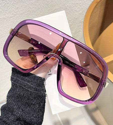 1pc Oversized Round Glasses - Purple Non-Prescription Decorative Eyewear with Lens Cloth, Bold Statement Round Frames for Women  Suitable for Parties, Photoshoots, Everyday Fashion - Modern Accessory with Sturdy Hinges & Dura