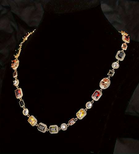 10mm Colorful  Gemstone Necklace Gold or Silver Unisex Hip Hop , Synthetic Cubic Zirconia, Copper, Glamorous Chain