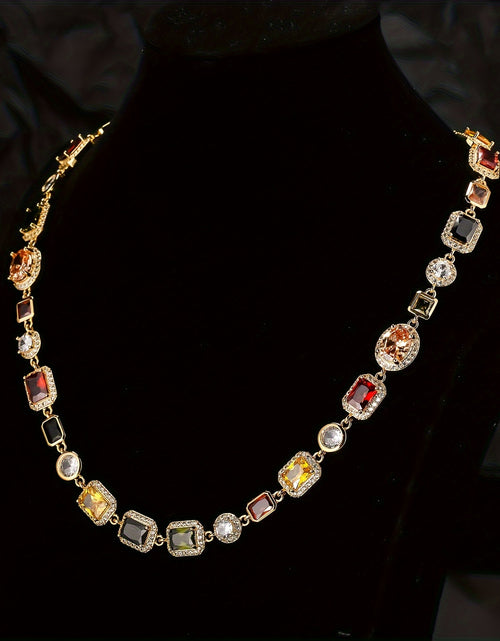 Load image into Gallery viewer, 10mm Colorful  Gemstone Necklace Gold or Silver Unisex Hip Hop , Synthetic Cubic Zirconia, Copper, Glamorous Chain
