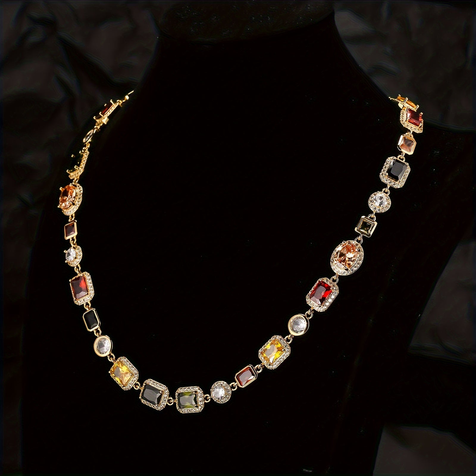 10mm Colorful  Gemstone Necklace Gold or Silver Unisex Hip Hop , Synthetic Cubic Zirconia, Copper, Glamorous Chain
