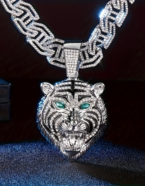 Load image into Gallery viewer, Men&#39;s Pioneer Lion Head Necklace - Bold Golden-Tone Chain with Eyes &amp; -Accented Mane, Rap Jewelry Gift - Includes Gift Box, Lion Jewelry, Statement Piece, Eye catching Pendant, Detailed Craftsmanship
