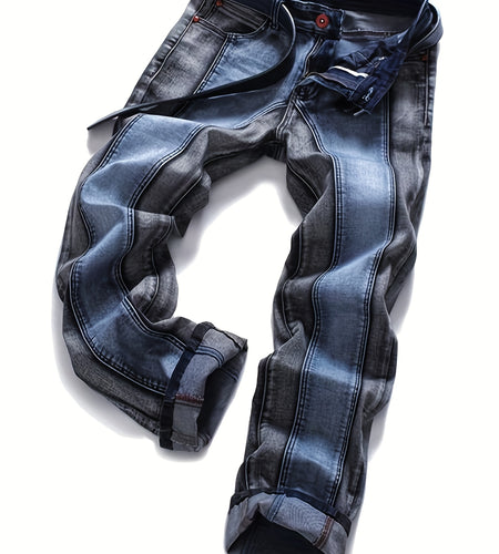 Men Two Toned Mid-rise Fashion Splice Stretchy Skinny Jeans