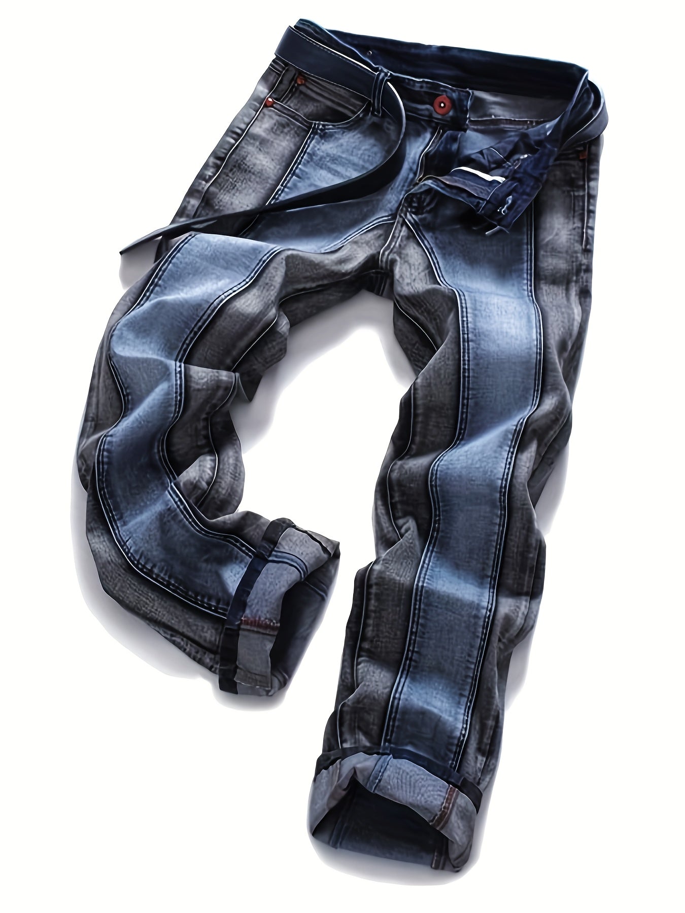 Men Two Toned Mid-rise Fashion Splice Stretchy Skinny Jeans