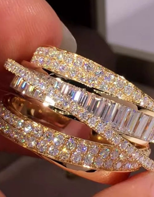 Load image into Gallery viewer, 1pc Elegant Multi-Layered Copper Ring with Sparkling Synthetic Zirconia for Women,
