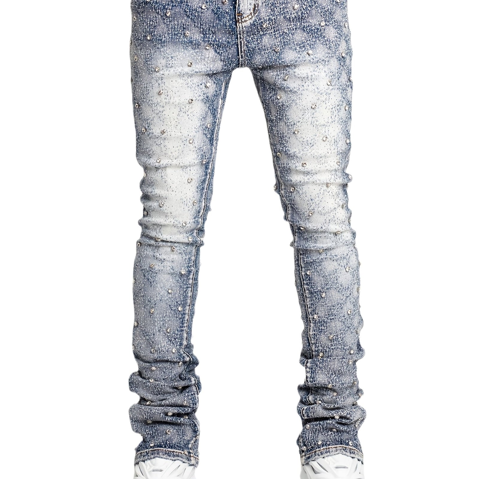 Men's Sparkling Elastic Straight Jeans ,Skinny Cotton Blend with Nail Drill Decoration